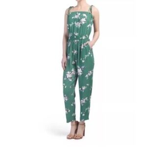 Jaase Women's Floral One Piece Jumpsuits Strappy Square Neck Green X-Small
